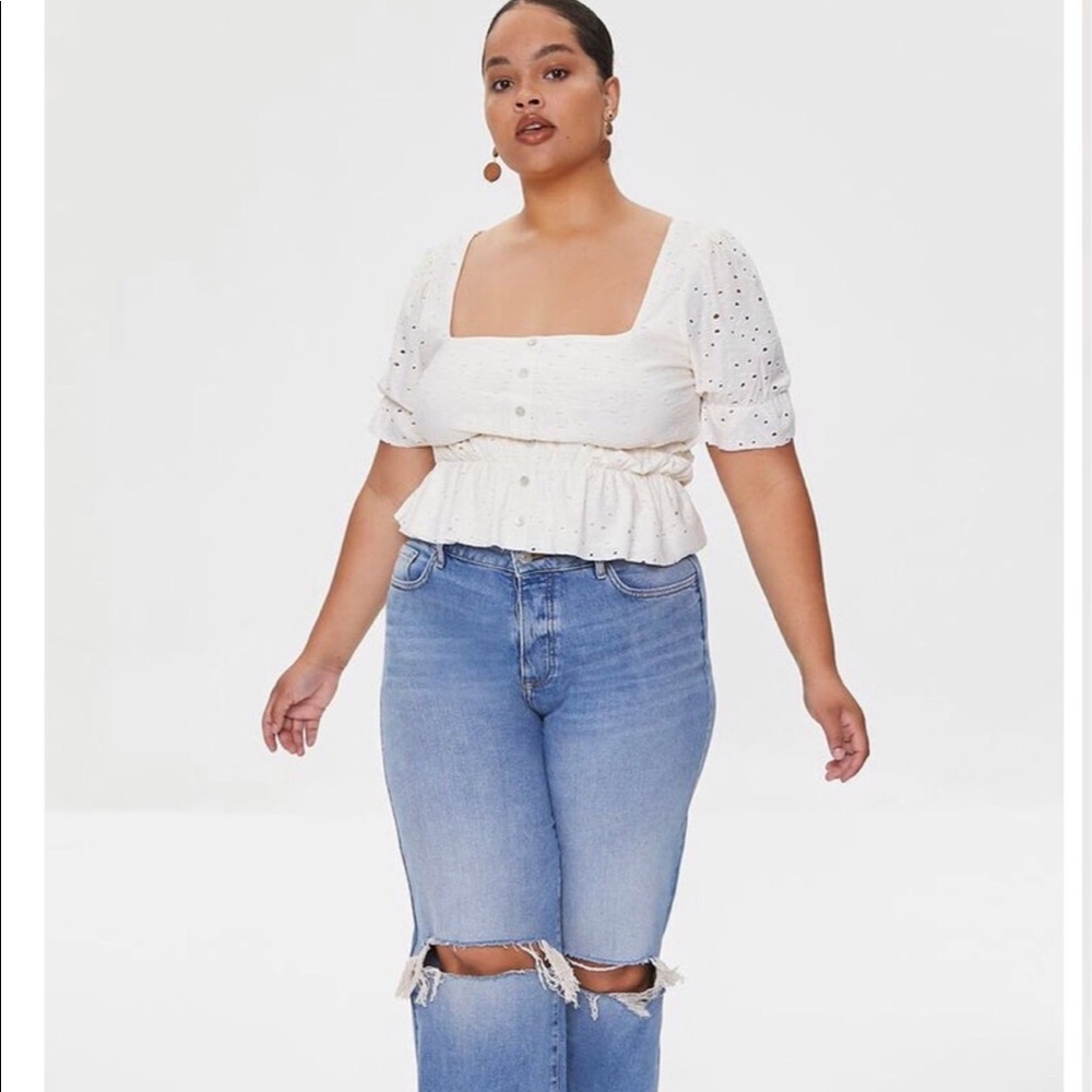 Forever 21 Plus Peplum Eyelet Crop Top NWT 1X